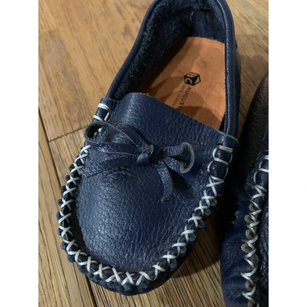 NWOT Augusta Baby Collections Navy Leather Loafers Kids 9 Preppy Old Money